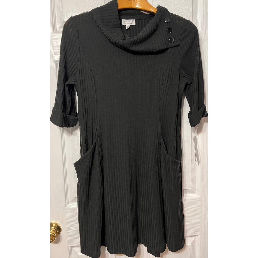 Signature by Robbie Bee NWT Black Ribbed Cowl Neck Sweater Dress with Pockets XL